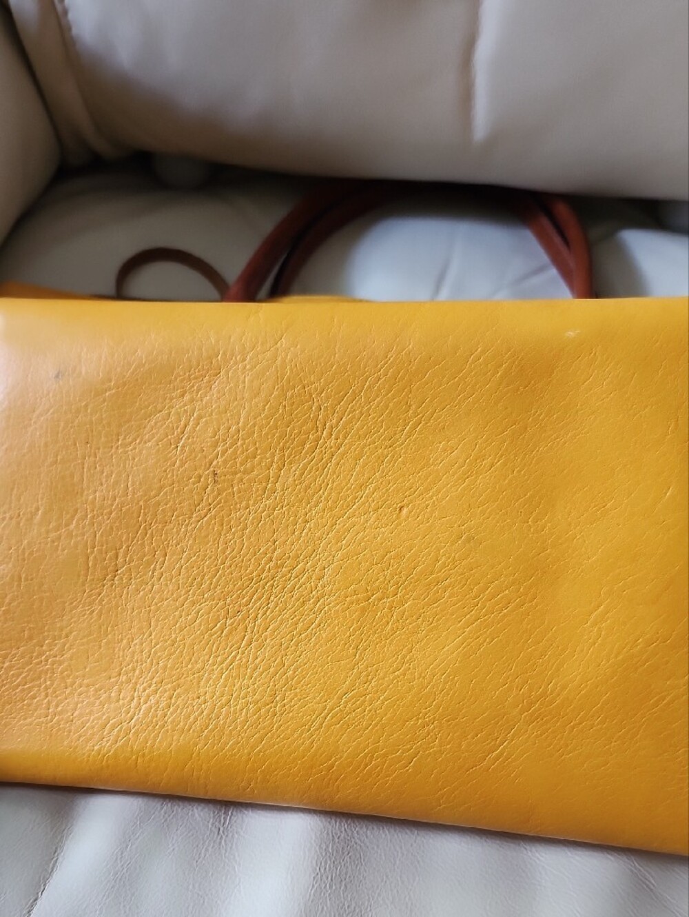 Dooney & Bourke Yellow Leather Tote with Brown Trim and Handles - Picture 10 of 11